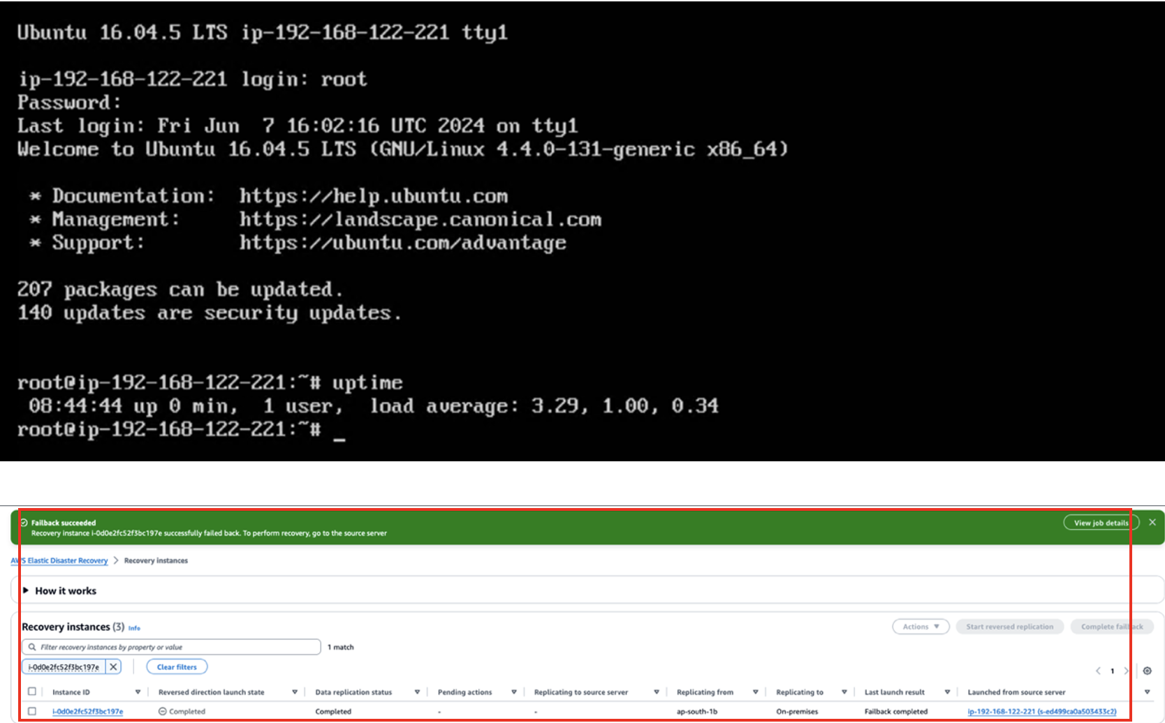 Figure 14. Shows that on-prem VM failedback successfully
